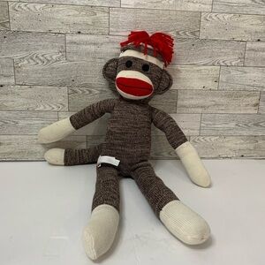Sock Monkey Schylling Brown Cream Red Mouth Bottom Plush Stuffed Animal